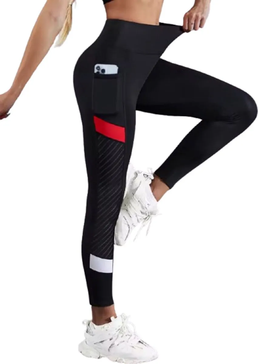 RedParrot Sportlegging Dames High Waist Fitness - M - Zwart/Rood