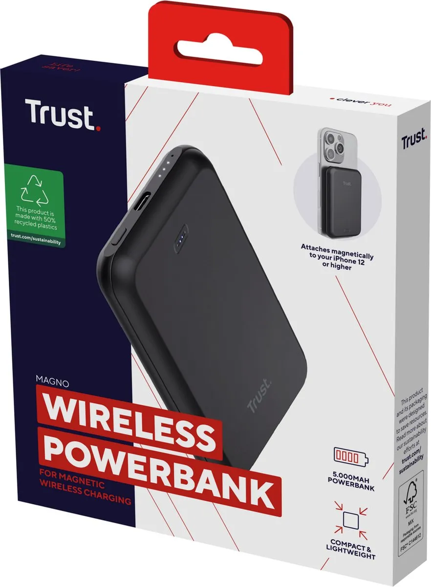 Trust Magno Draadloze Powerbank 5000mAh - MagSafe - Zwart