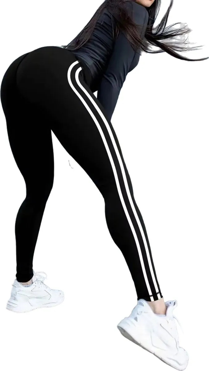 RedParrot Sportlegging Dames - Zwart Streep - Maat L