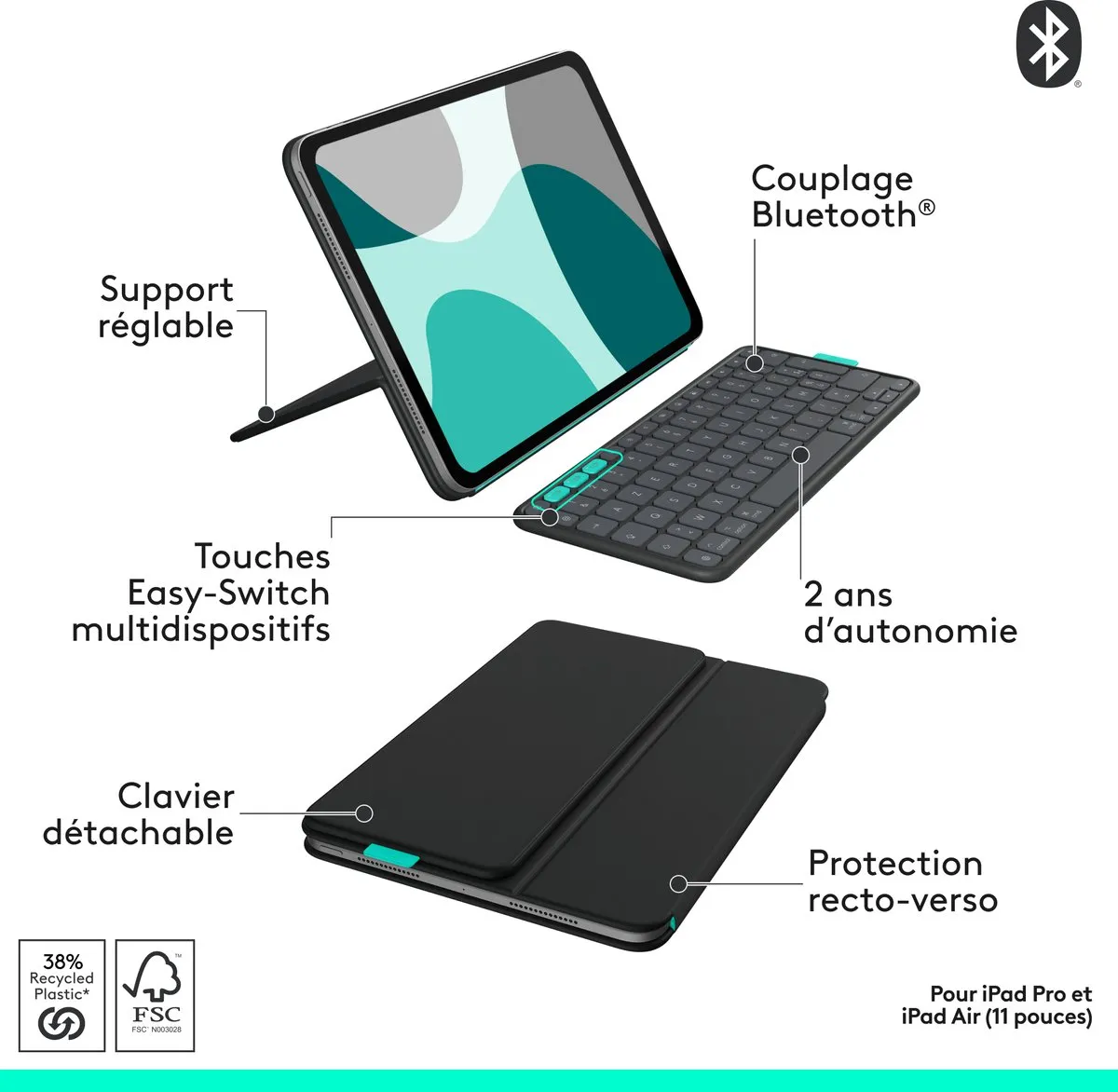 Logitech Flip Folio QWERTZ iPad 11-inch - Graphite - Toetsenbordcase