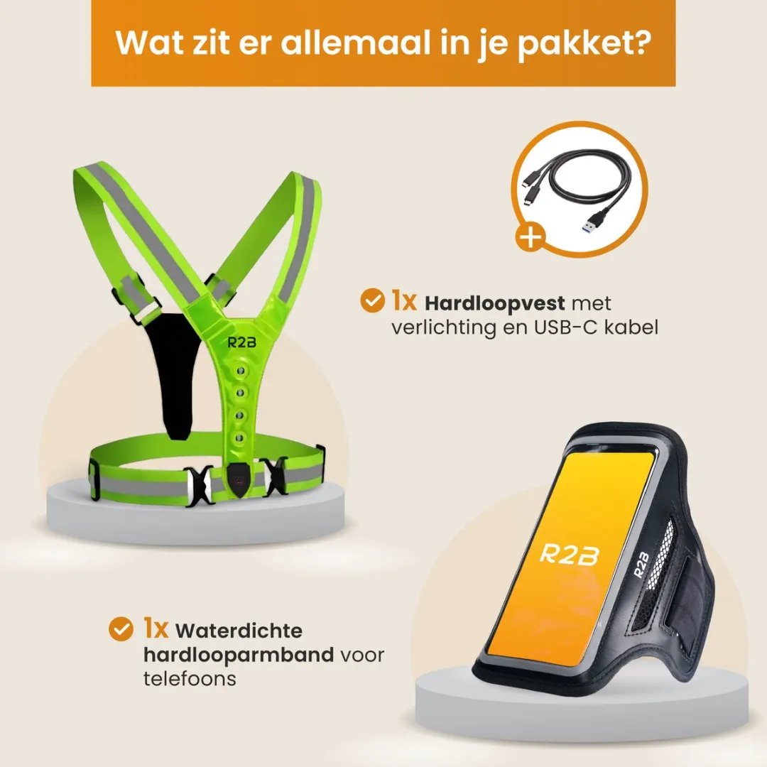 R2B Hardloopset Enschede - Telefoonhouder t/m 6 inch + Verlicht Vest