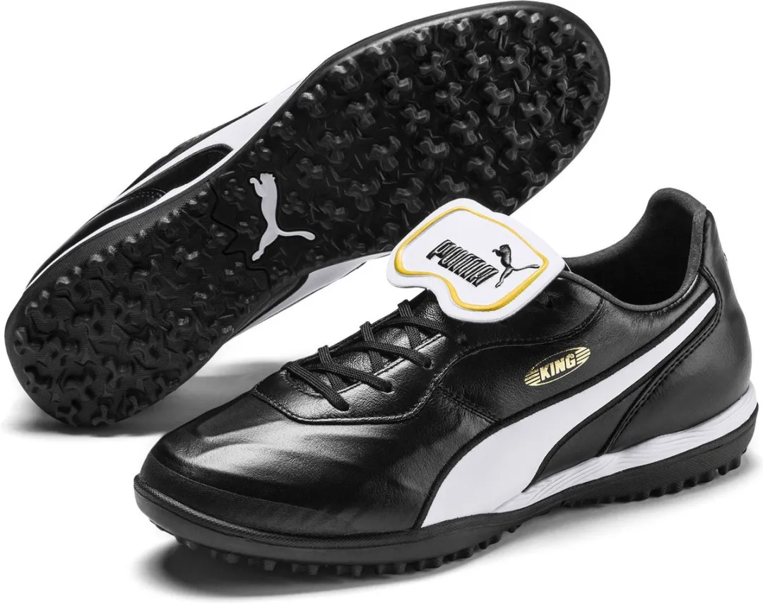 PUMA King Top TT Voetbalschoenen - Maat 40 - Zwart/Wit/Goud