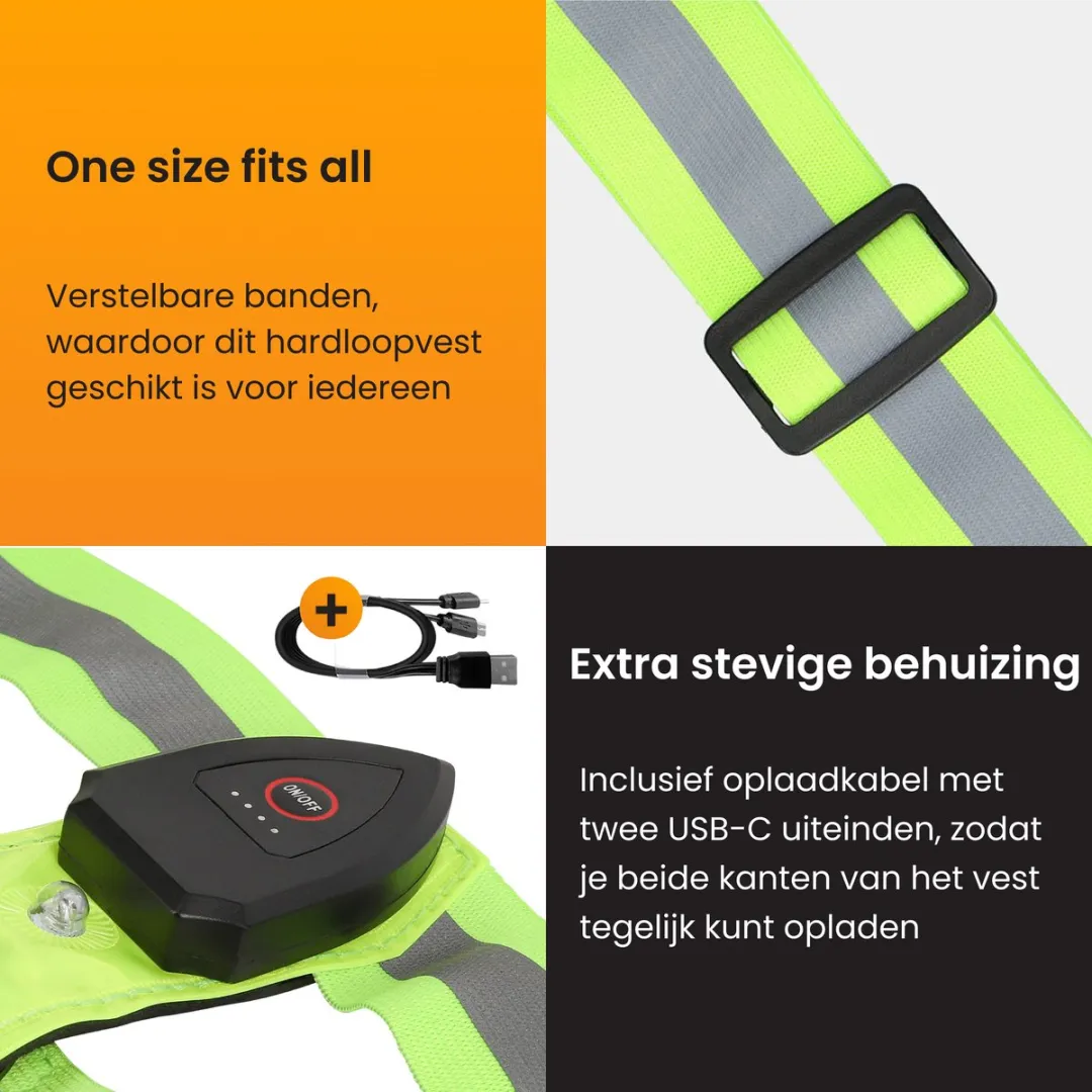 R2B Hardloopvest Neongeel - USB-C Oplaadbaar