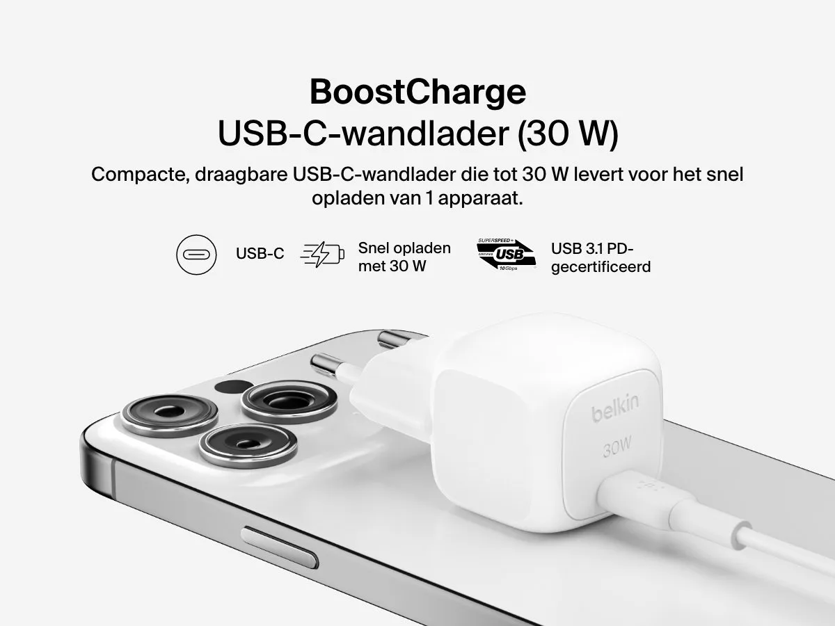 Belkin WCA008kq1MWH-B6 USB-C Wandlader 30W - Wit