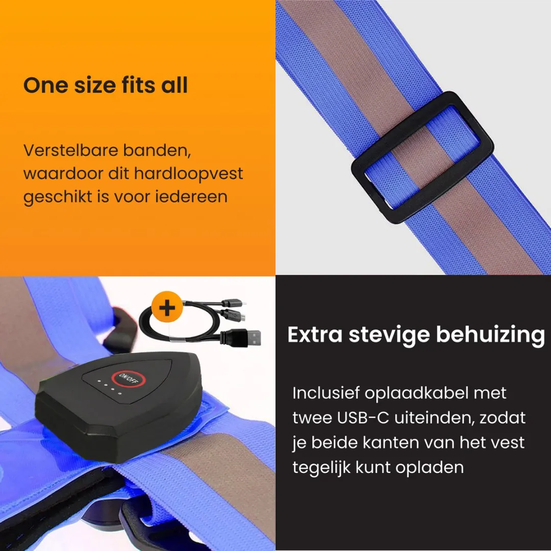 R2B Hardloopverlichtingsvest Blauw - USB-C - One Size