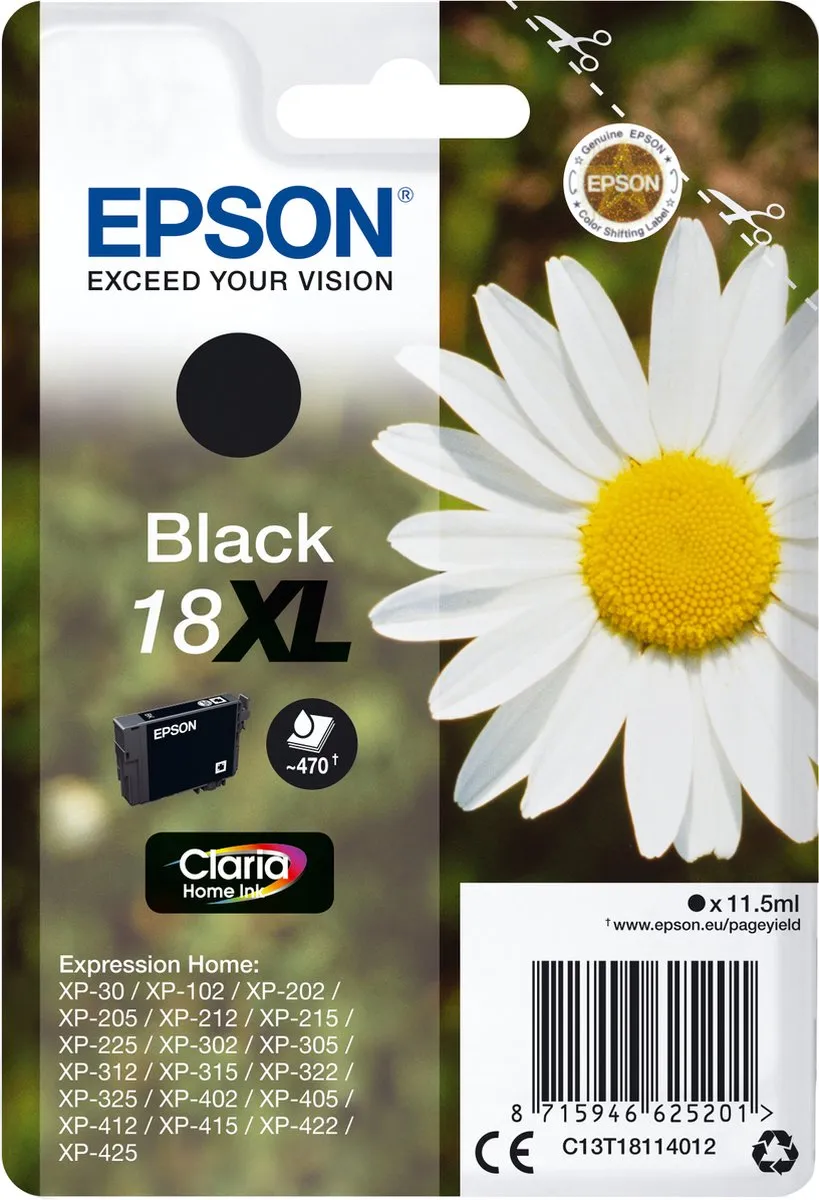 Epson 18XL Inktcartridge Zwart C13T18114010