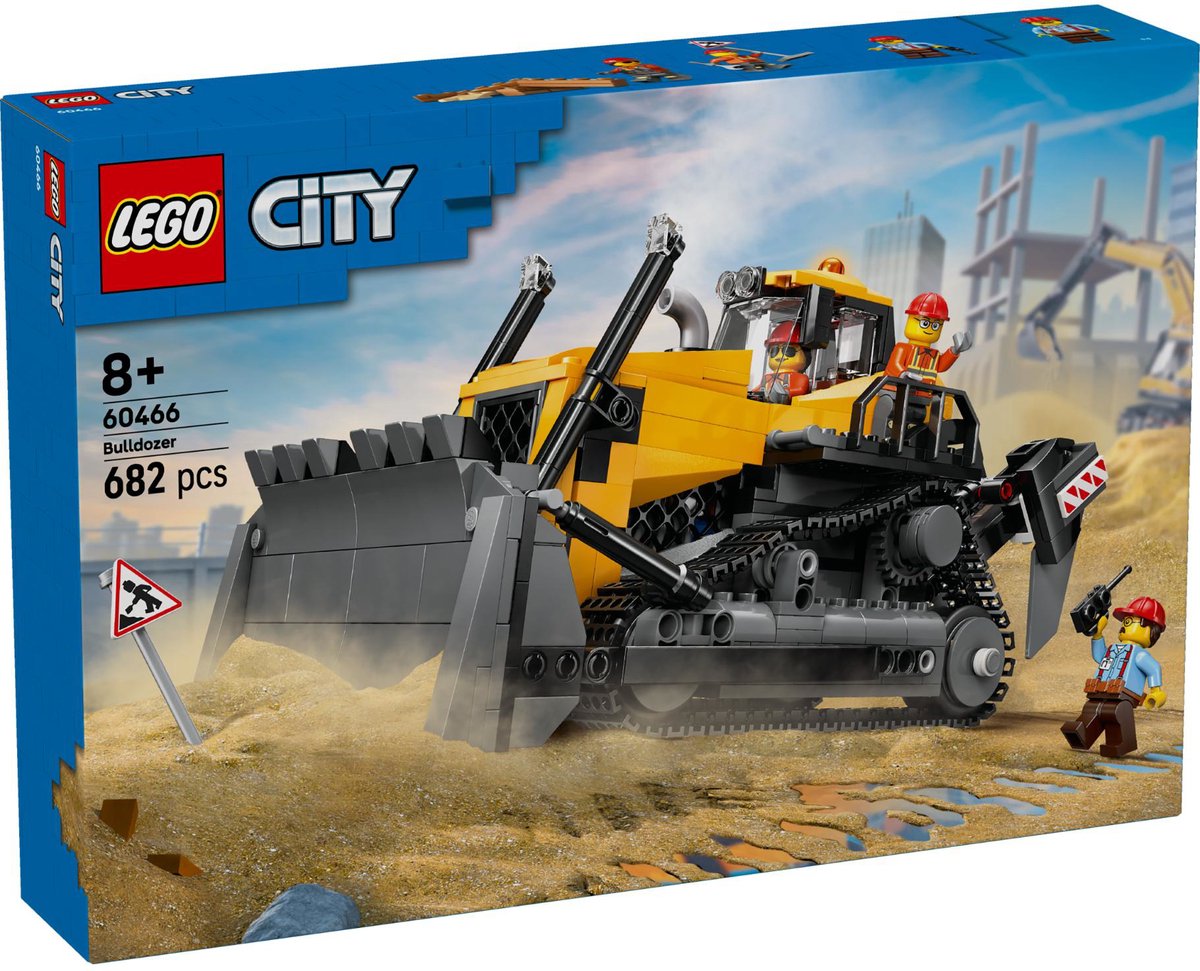 LEGO® City Gele Bulldozer, Bouwplaatsvoertuig - 60466