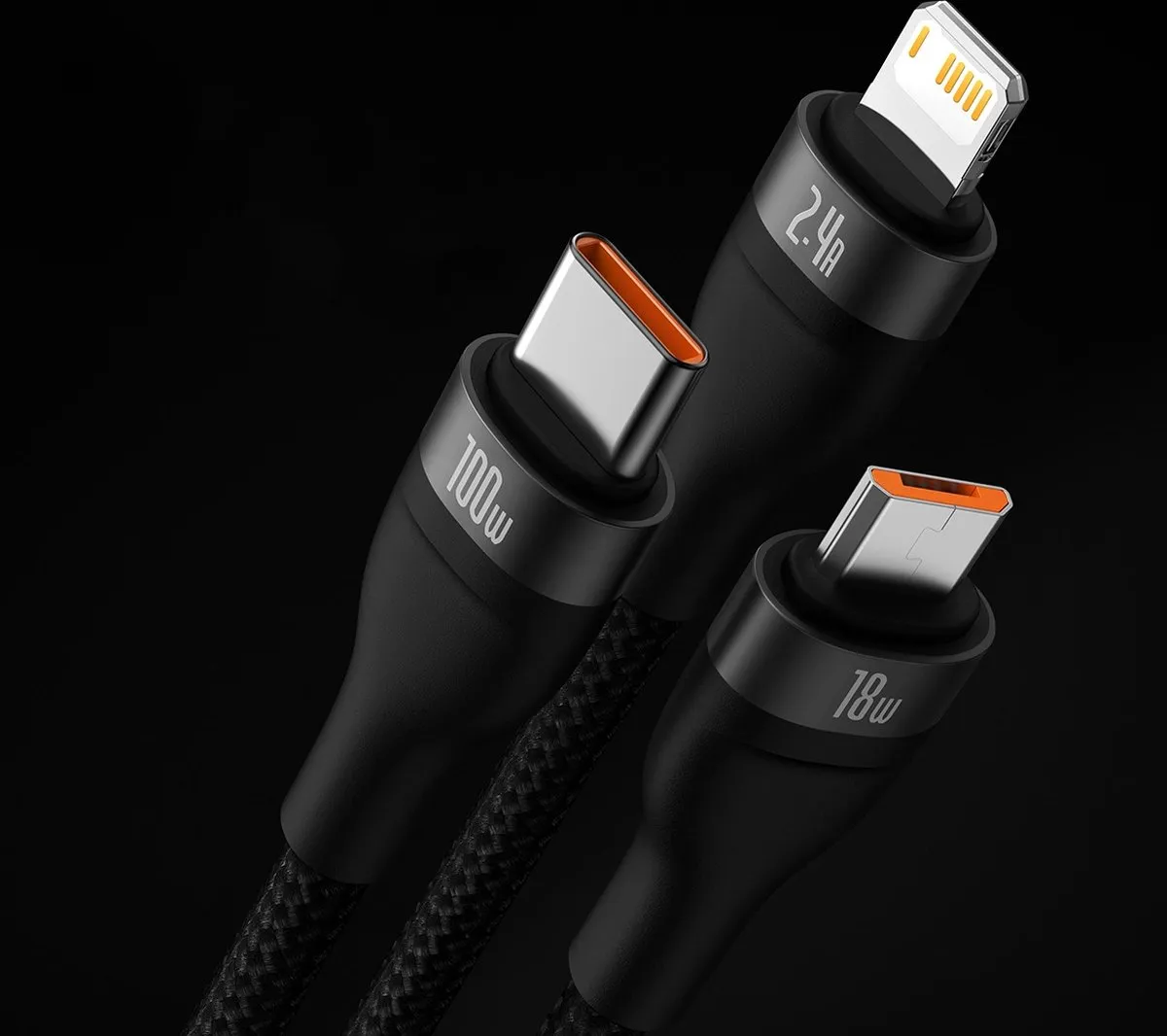 Baseus 100W Flash Series 2 CASS030001 - 3-in-1 Kabel - 1,2m - Zwart