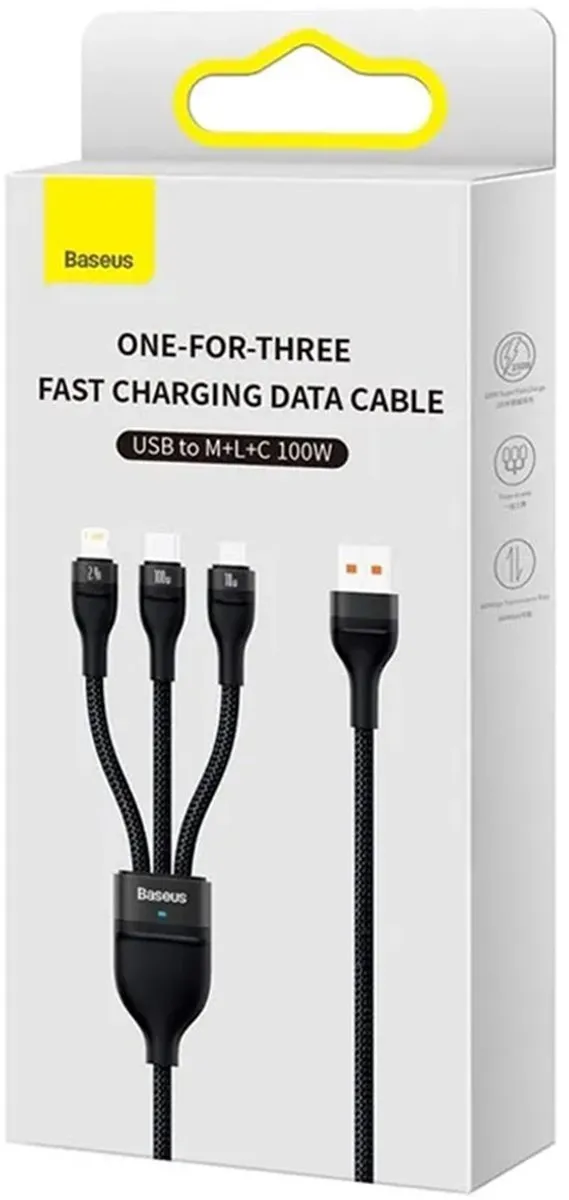 Baseus 100W Flash Series 2 CASS030001 - 3-in-1 Kabel - 1,2m - Zwart