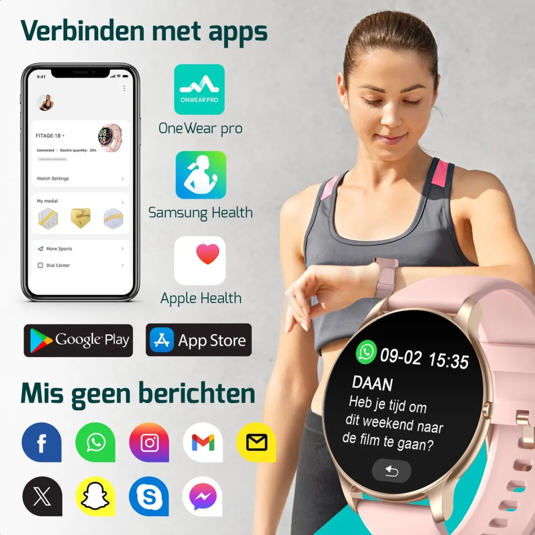 FITAGE Sporthorloge GPS - Roze 47mm