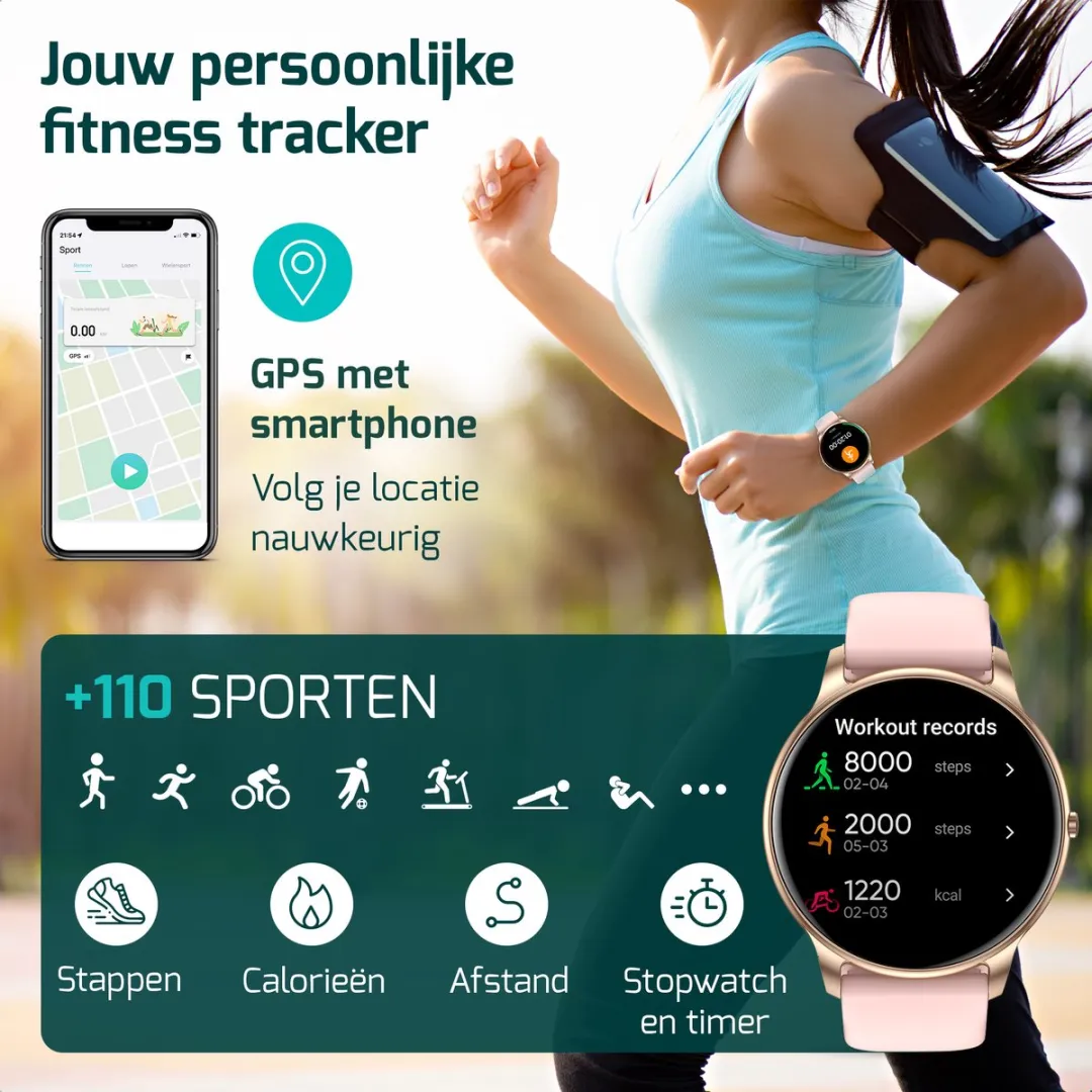 FITAGE Sporthorloge GPS - Roze 47mm