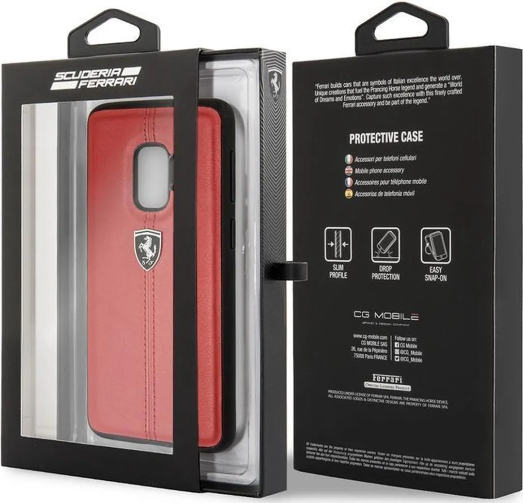 Ferrari Stripe Leather Hard Case Samsung Galaxy S9 - Rood
