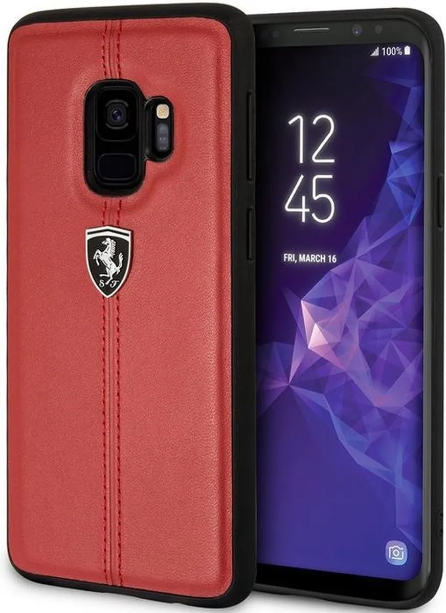 Ferrari Stripe Leather Hard Case Samsung Galaxy S9 - Rood