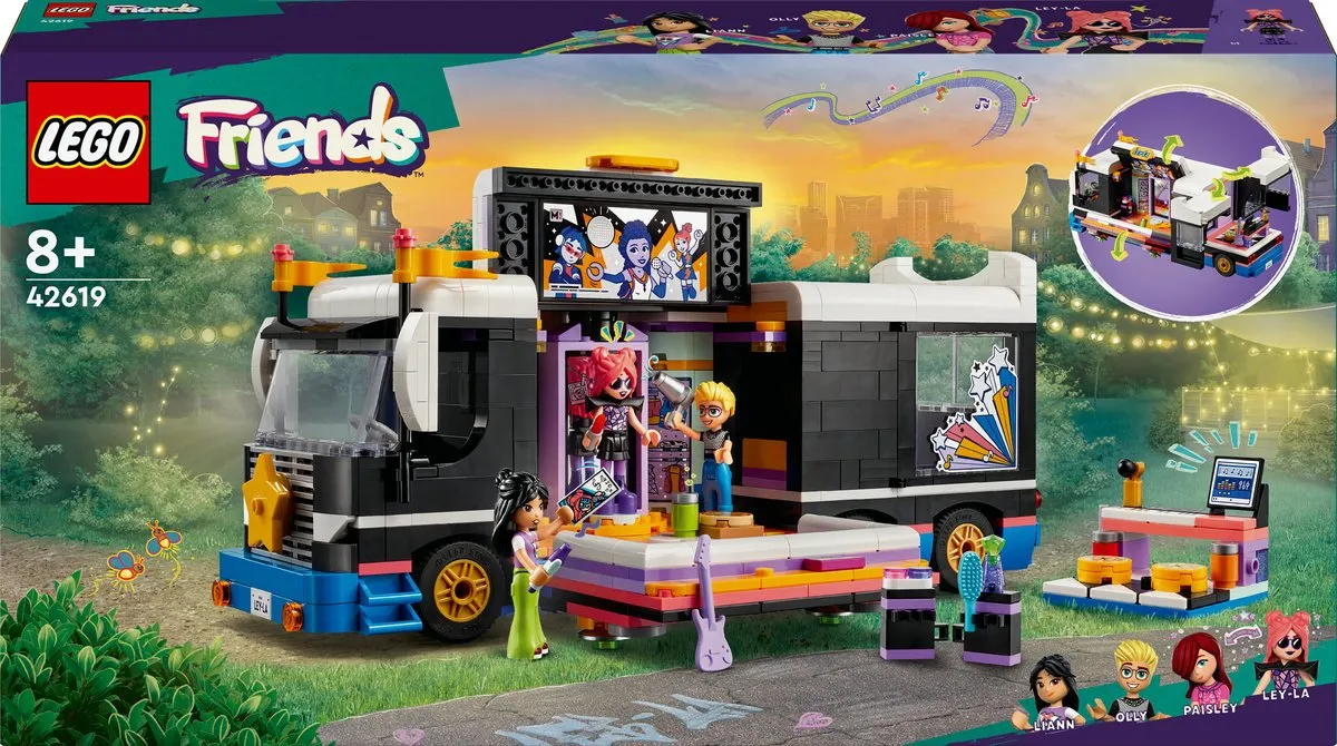LEGO Friends Toerbus van Popster 42619 - 4 Minifiguren