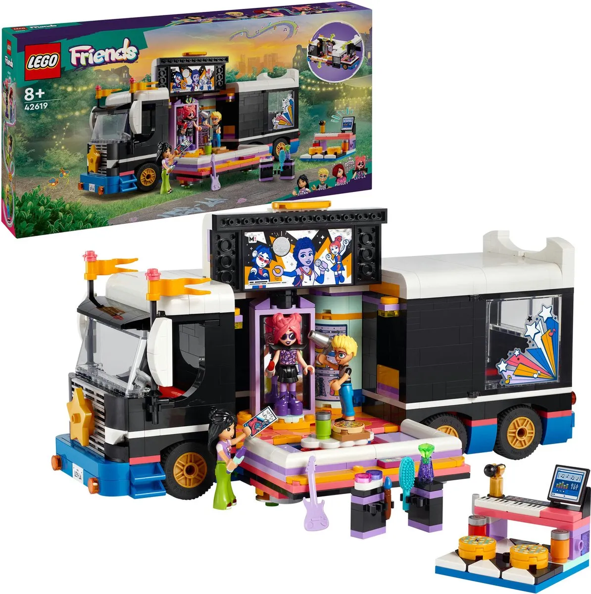 LEGO Friends Toerbus van Popster 42619 - 4 Minifiguren