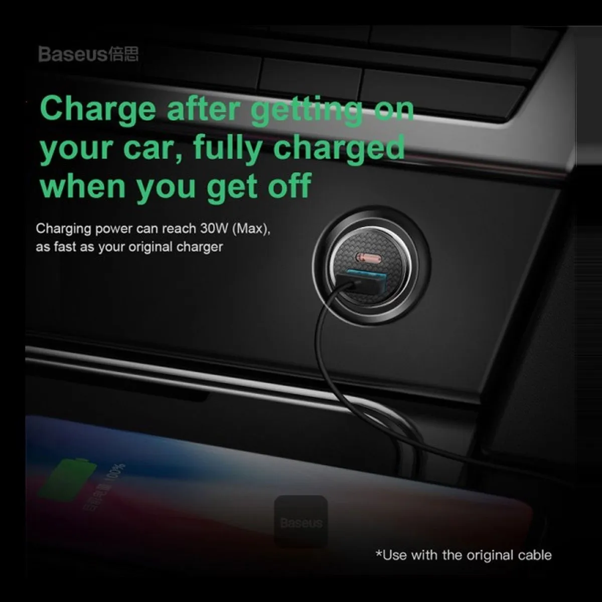Baseus CCALL-YS01 Autolader 30W - USB-C & USB-A - Zwart