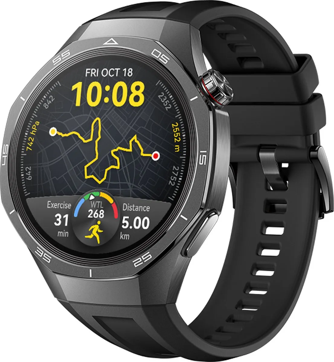HUAWEI WATCH GT5 Pro 46mm Zwart Fluoroelastomeer Horlogeband - Ondersteuning van Golf en Duiken van 40 meter- Verbeterd 24/7 gezondheidsbeheer - Tot 2 weken batterijduur - Compatibel met iOS & Android