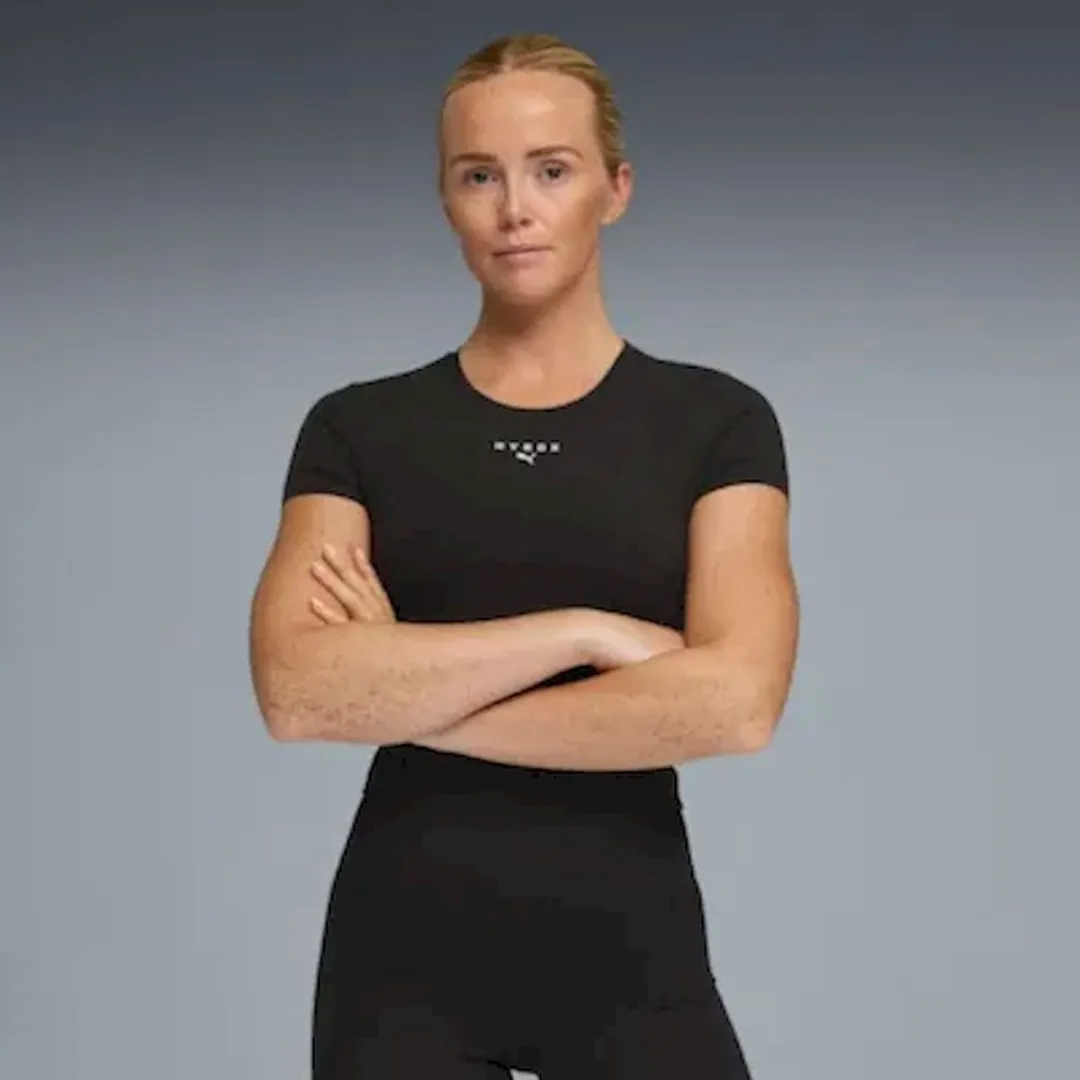 PUMA x HYROX Shapeluxe SS Crop Tee - Trainingstop Dames M - Zwart
