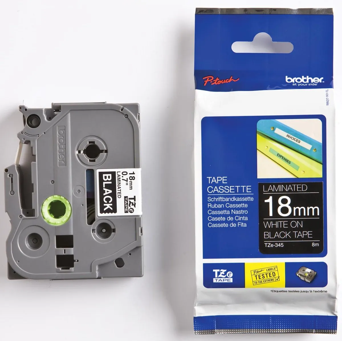 Brother TZE345 Tape 18mm - 8m - Wit op zwart - Gelamineerd