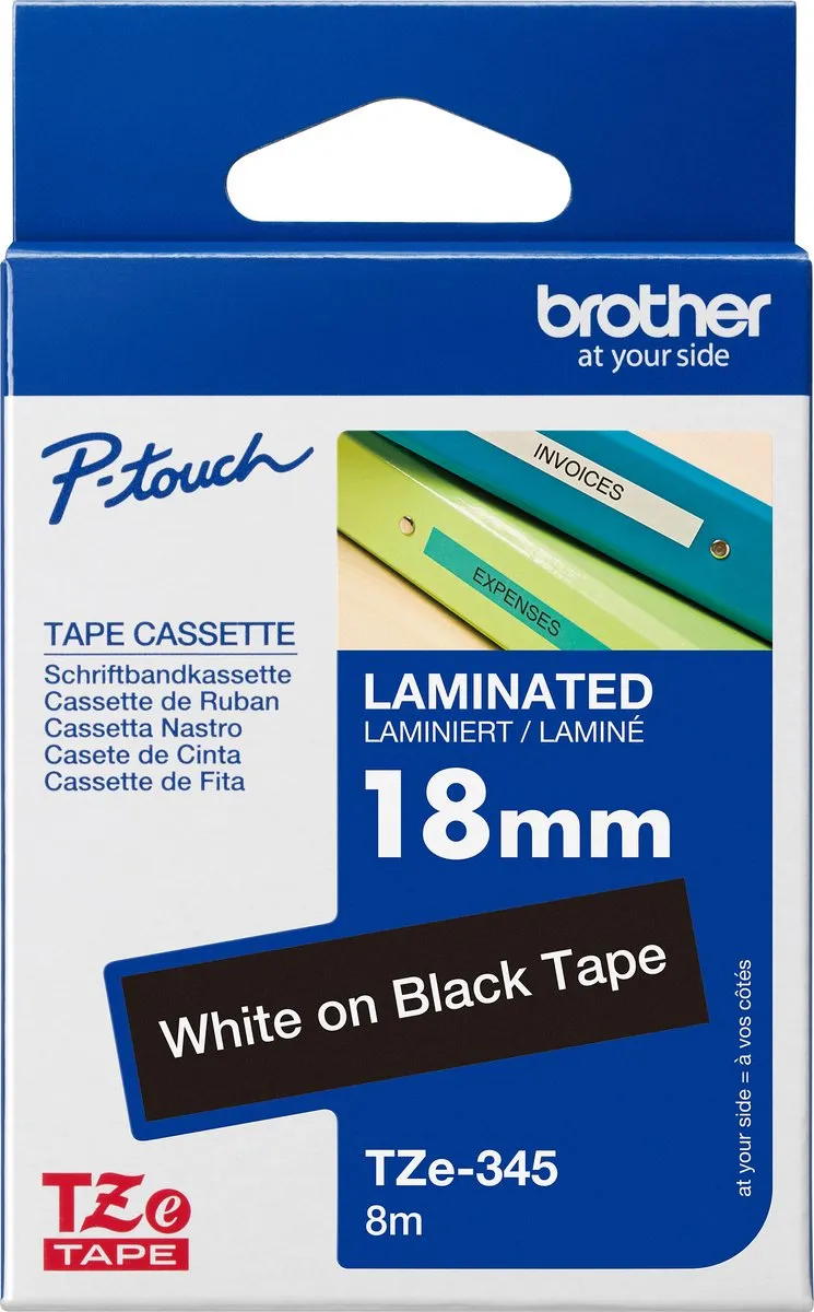 Brother TZE345 Tape 18mm - 8m - Wit op zwart - Gelamineerd - afbeelding 6 van 6