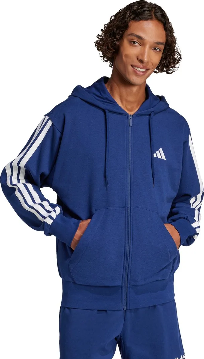 adidas Essentials 3-Stripes French Terry Ritshoodie L - Blauw