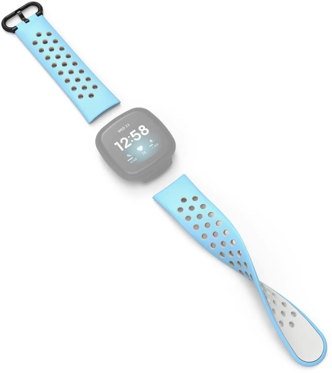 Hama Sportpolsband Fitbit Versa3/Sense - Lichtblauw/grijs - One Size - afbeelding 6 van 6