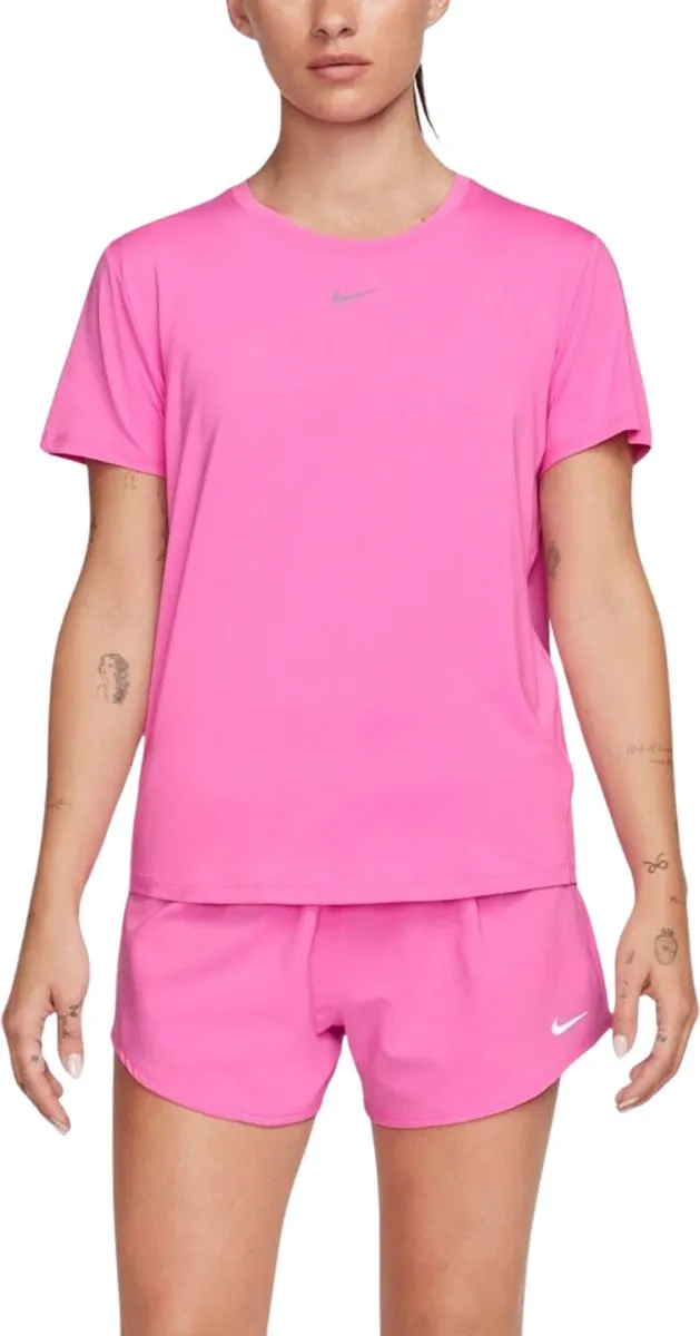 Nike W NK One Classic DF SS Top - Roze/Zwart S