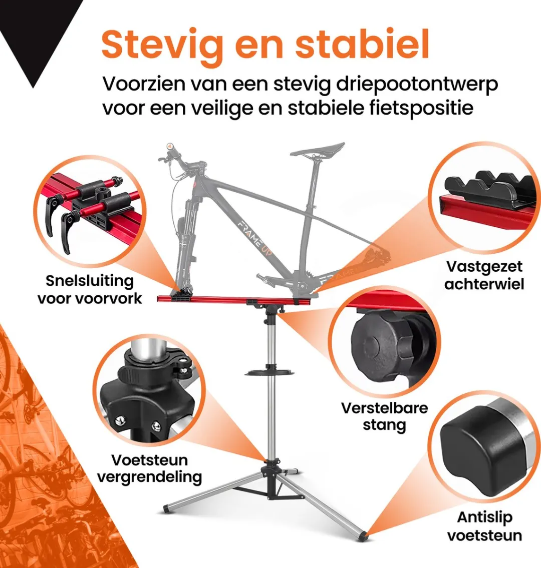 Frame Up Fietsmontagestandaard - tot 35 kg - Grijs/Rood