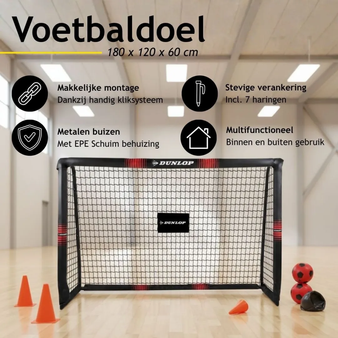 Dunlop Voetbaldoel Set 2x 180x120x60cm - Metaal - Zwart/Rood