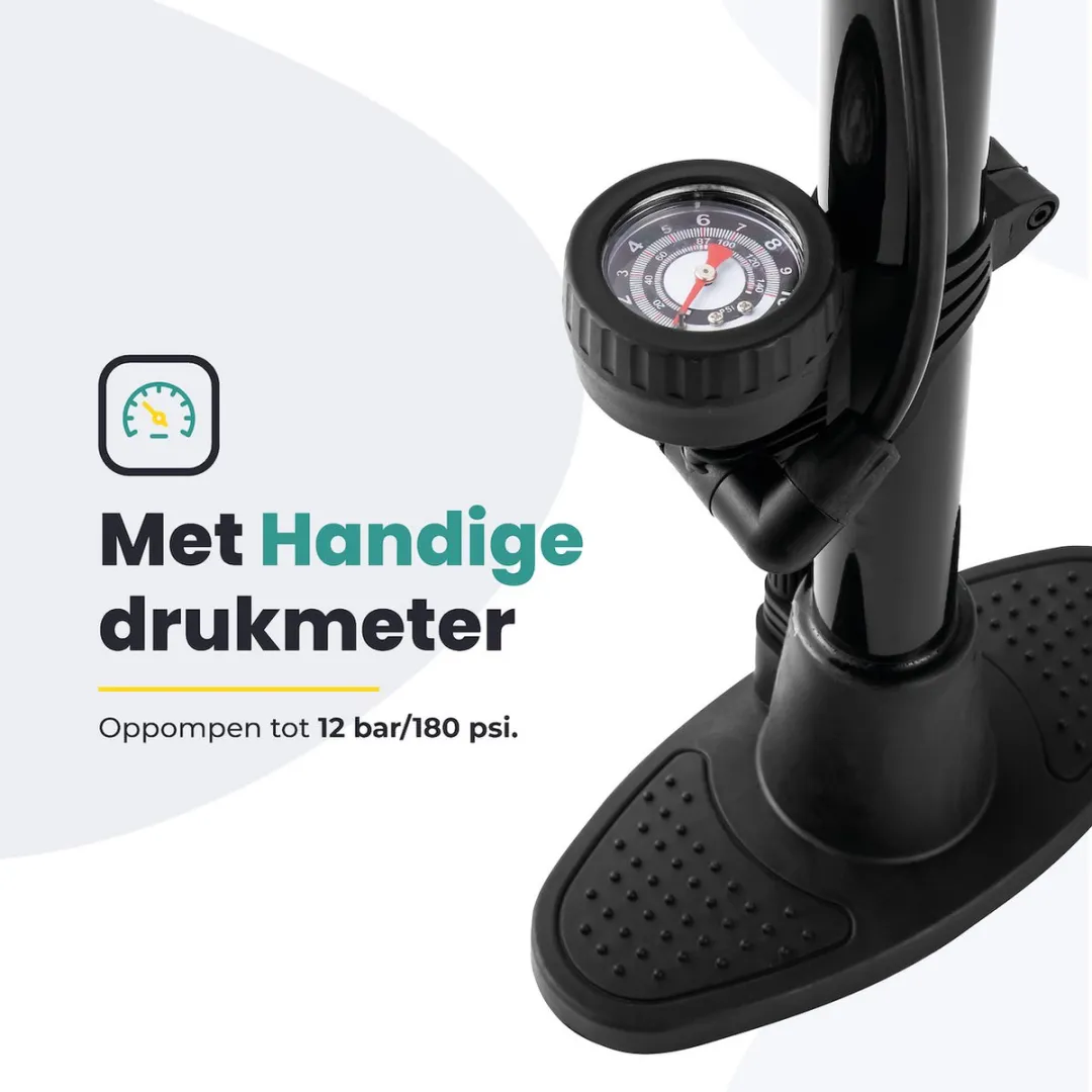 Voltano Hogedruk Fietspomp - Zwart - Manometer - Alle Ventielen