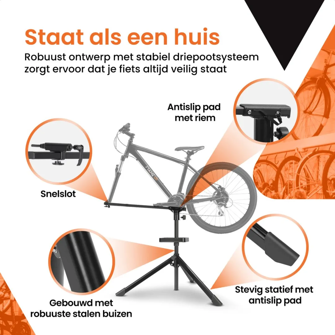 Frame Up Fietsmontagestandaard Reparatiestandaard - tot 35 kg - Zwart
