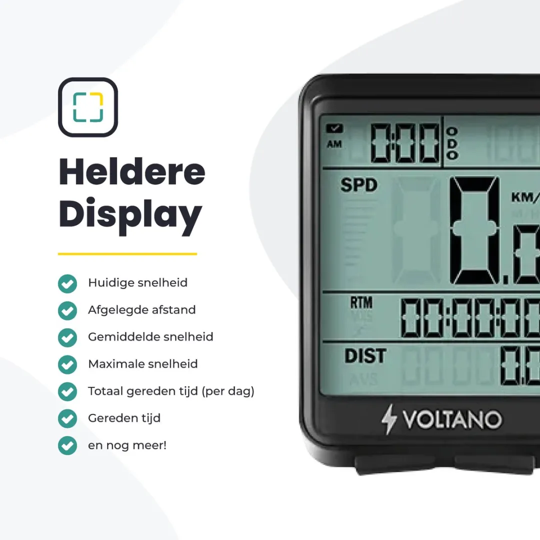 Voltano Draadloze Fietscomputer 2.1 inch - 21 Functies - Zwart