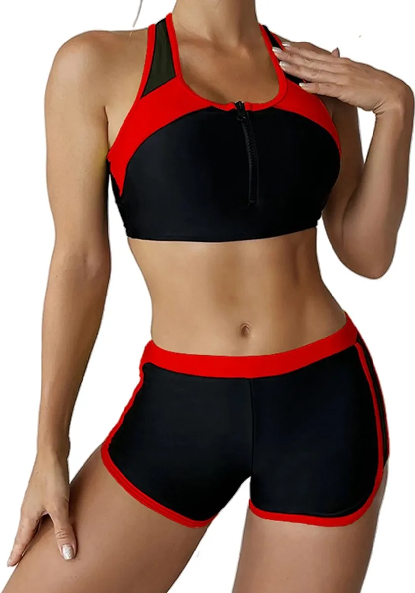 RedParrot Sportieve Tankini Bikini - XXL Zwart/Rood
