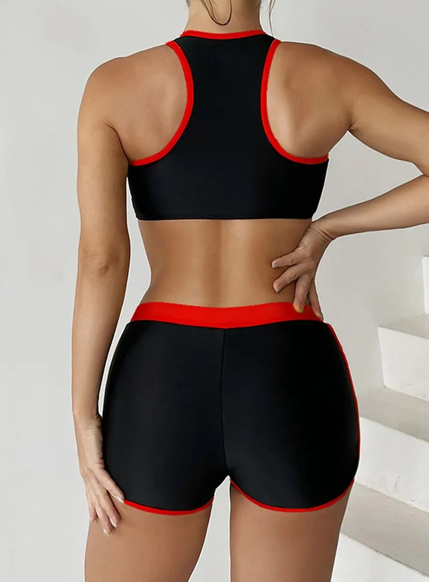 RedParrot Sportieve Tankini Bikini - XXL Zwart/Rood