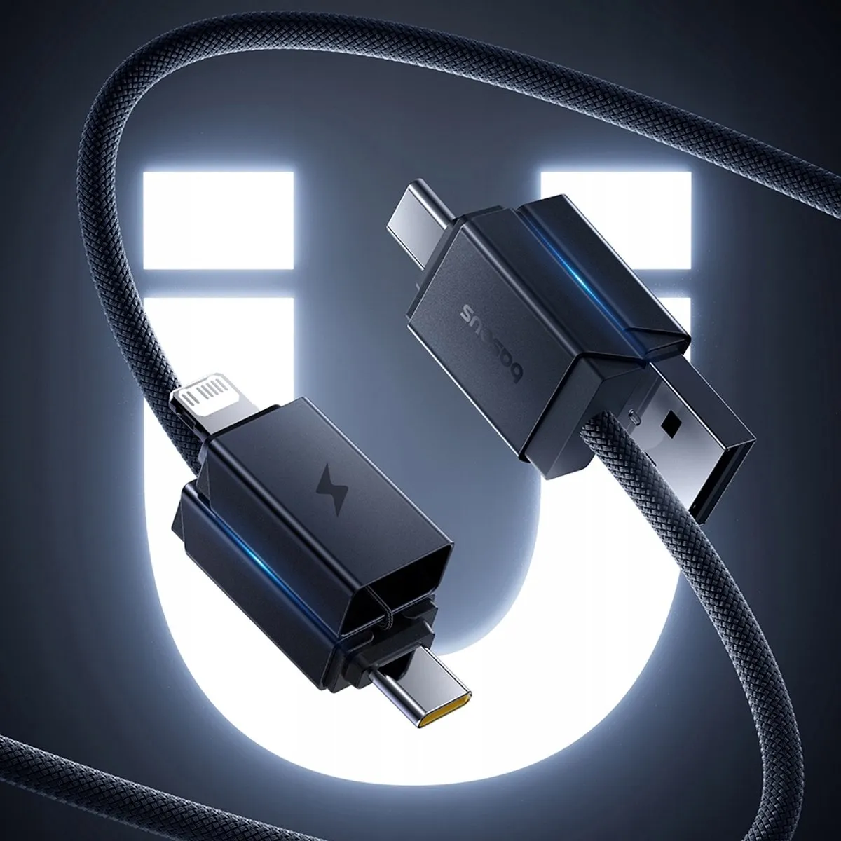 Baseus 4-in-1 USB-C Lightning Kabel 60W PD QC - Zwart