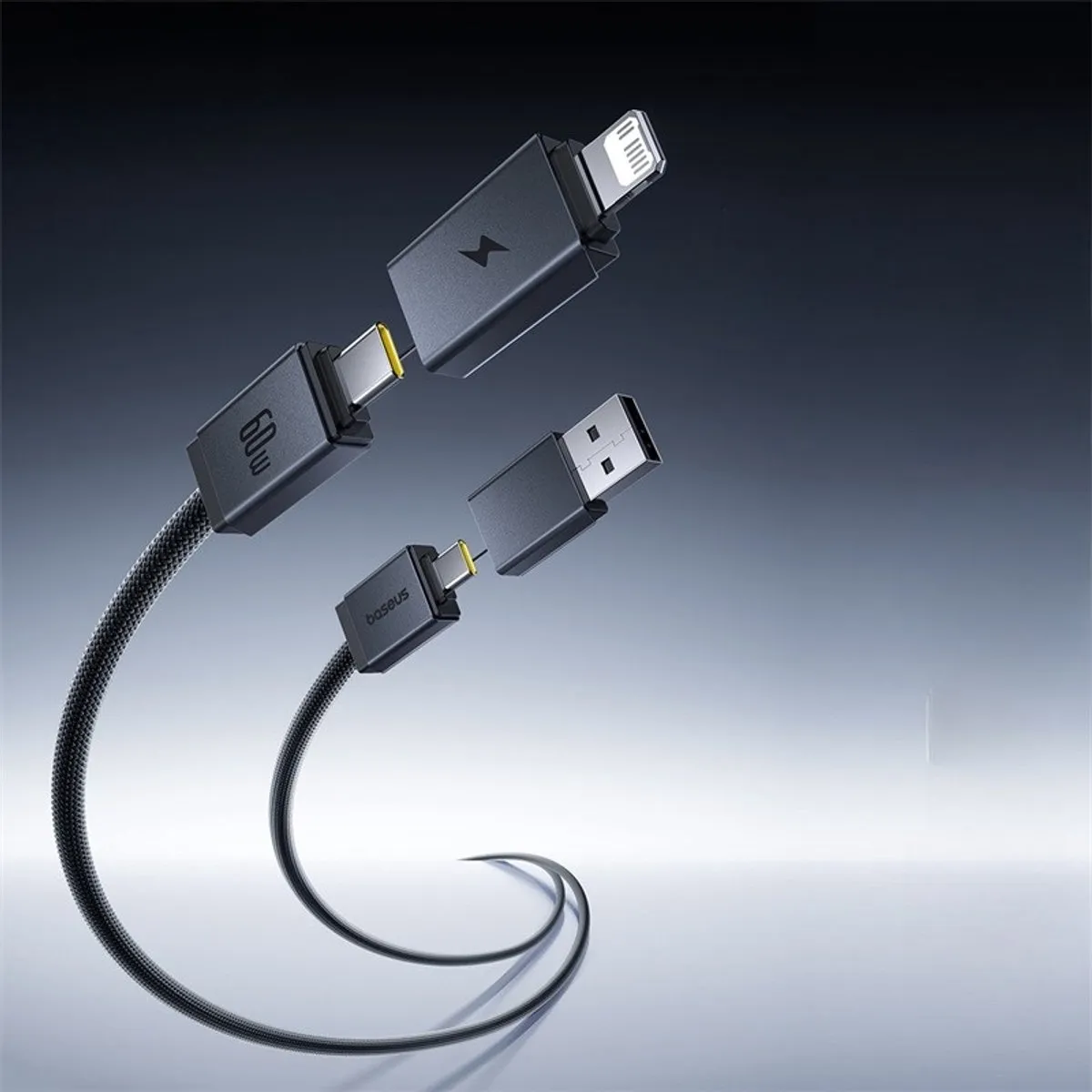 Baseus 4-in-1 USB-C Lightning Kabel 60W PD QC - Zwart