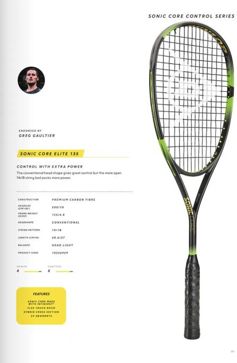 Dunlop SRX SonicCore Elite 135HL Squashracket - Zwart Groen