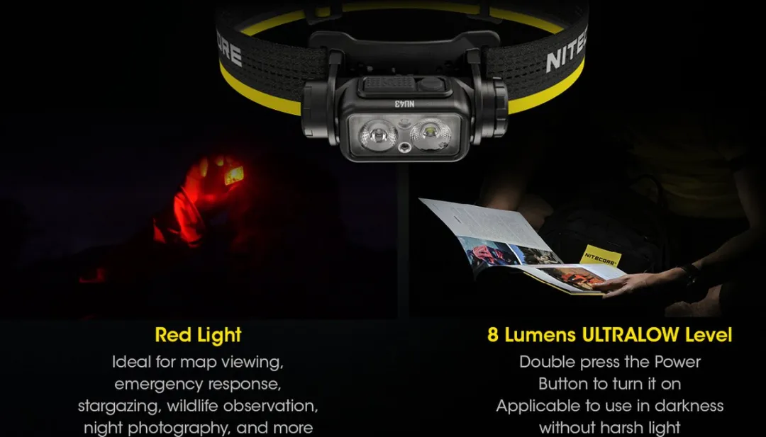 Nitecore NU43 Hoofdlamp - Oplaadbaar - 2 Lichtpunten - Zwart
