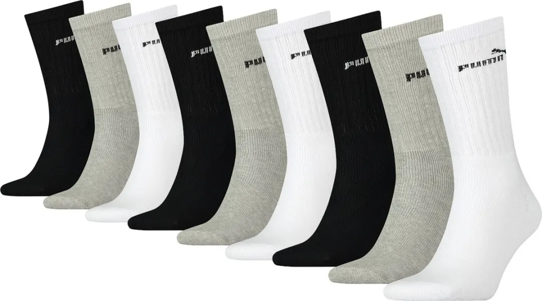 PUMA Tennissokken Pack 9 Stuks - 39-42 - Wit/Grijs/Zwart