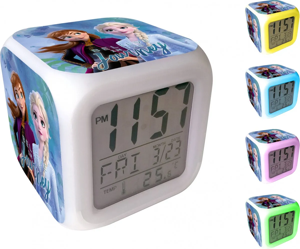 Disney Frozen Digitaal Led Wekker 8cm - Wit/Blauw - afbeelding 2 van 6