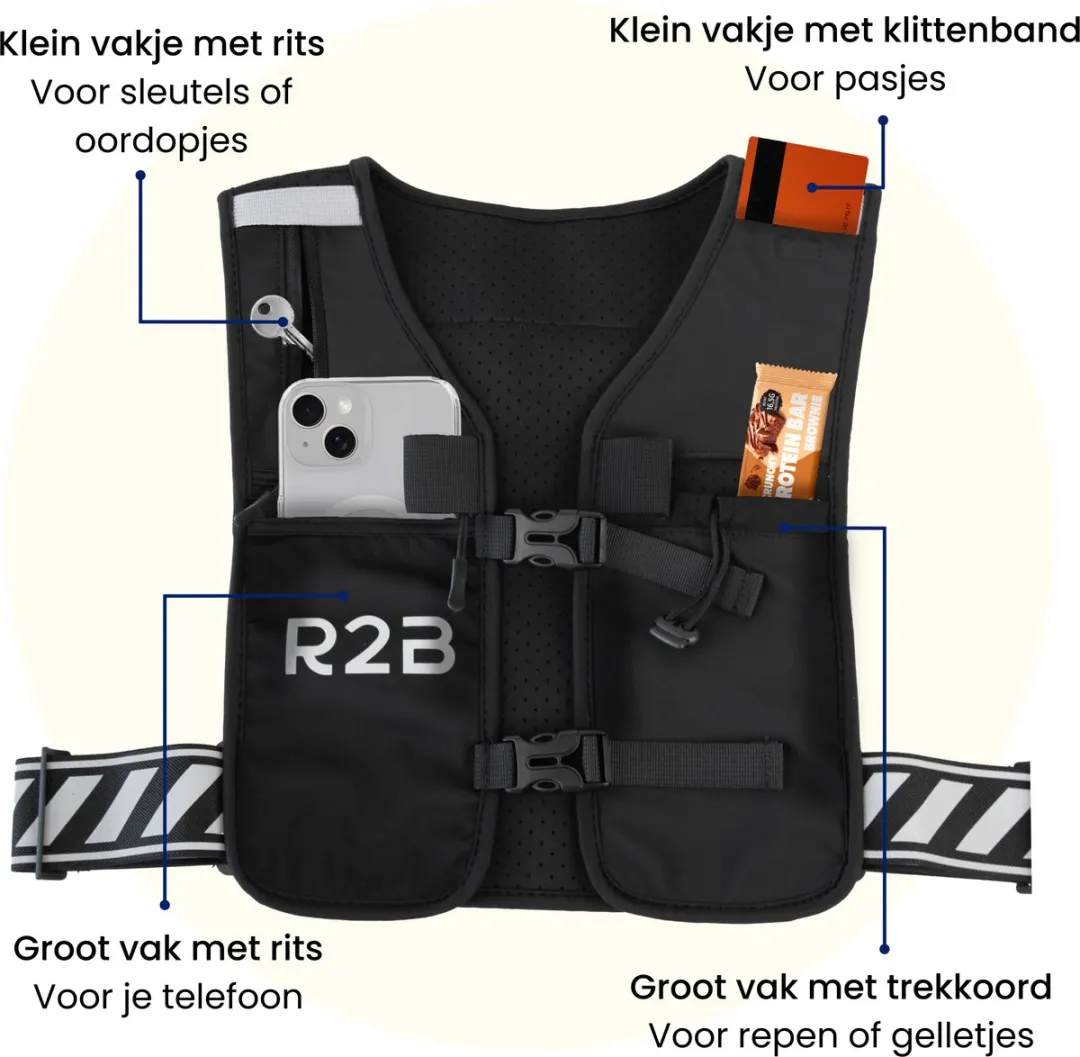 R2B Hardloopvest One Size - Telefoonhouder & Reflecterend