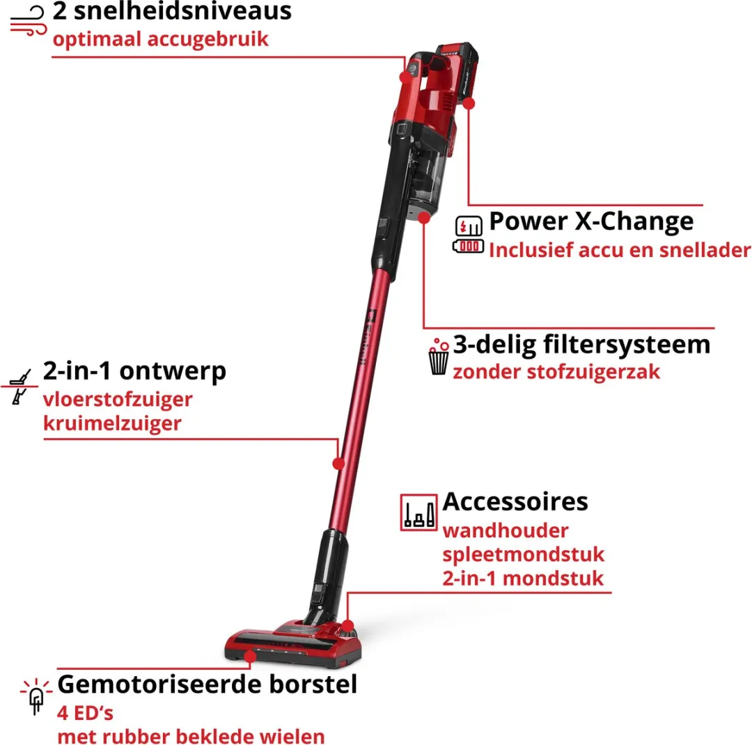 Einhell TE-SV 18 Li Accu Steelstofzuiger - Rood/Zwart