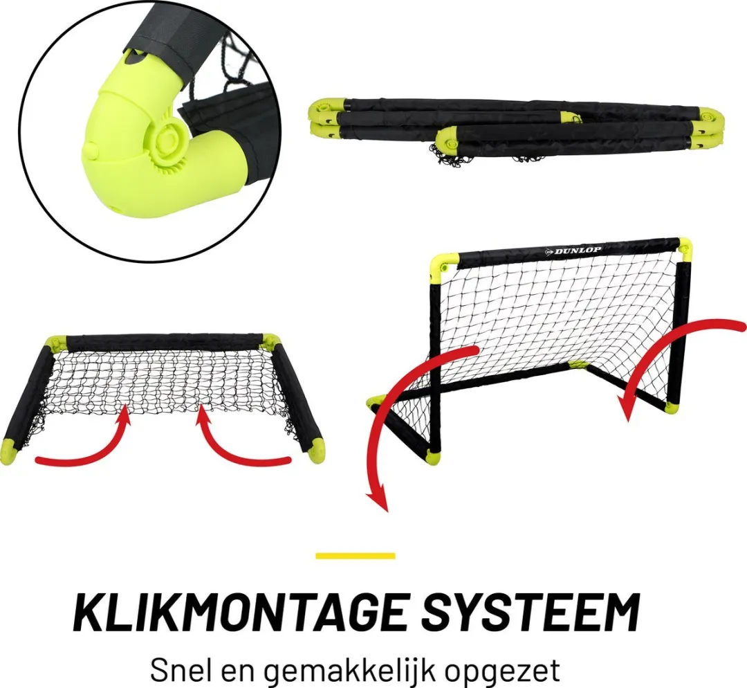 Dunlop Voetbaldoel & Reflecterende Bal Set 90x59cm - Maat 5 - Zwart/Geel