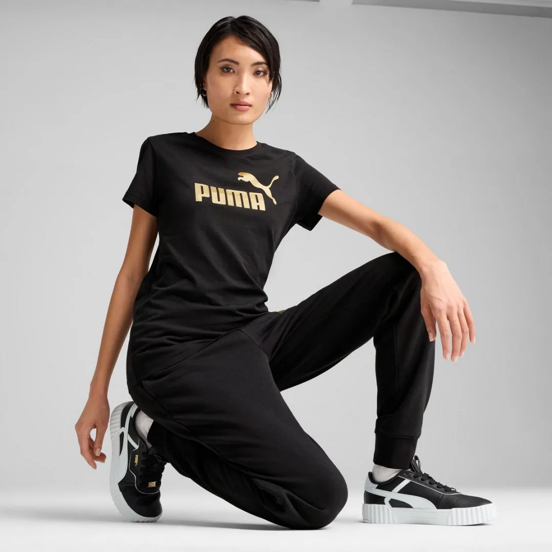 PUMA Ess Metallic No.1 Logo T-shirt Dames - Zwart - Maat S