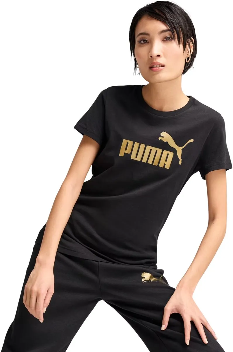 PUMA Ess Metallic No.1 Logo T-shirt Dames - Zwart - Maat S