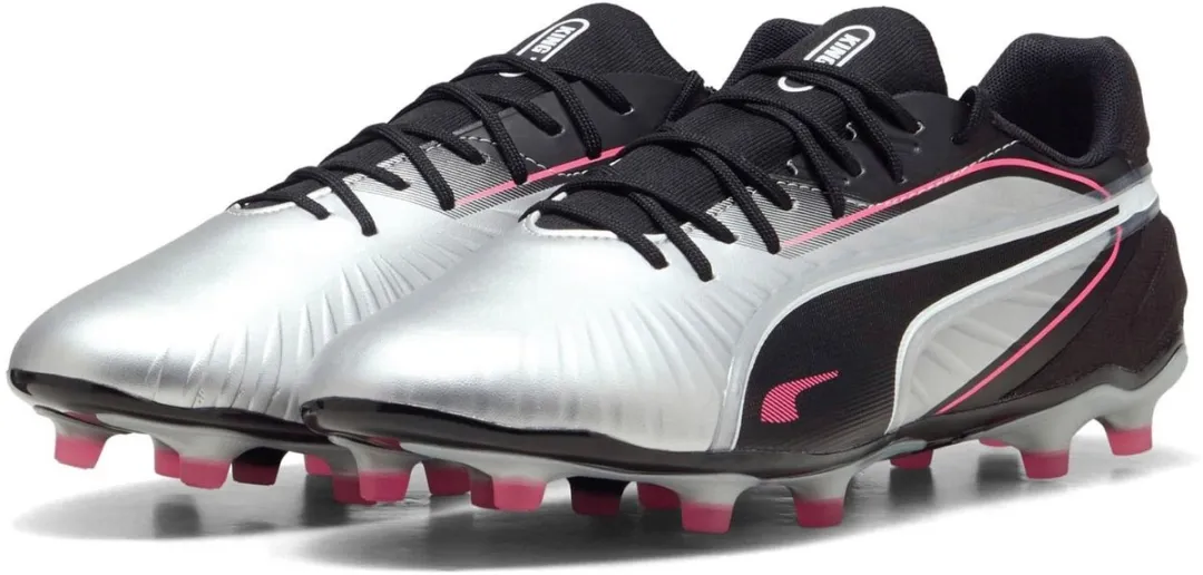 PUMA King Match FG/AG Voetbalschoenen 46 - Zilver/Zwart/Rosa