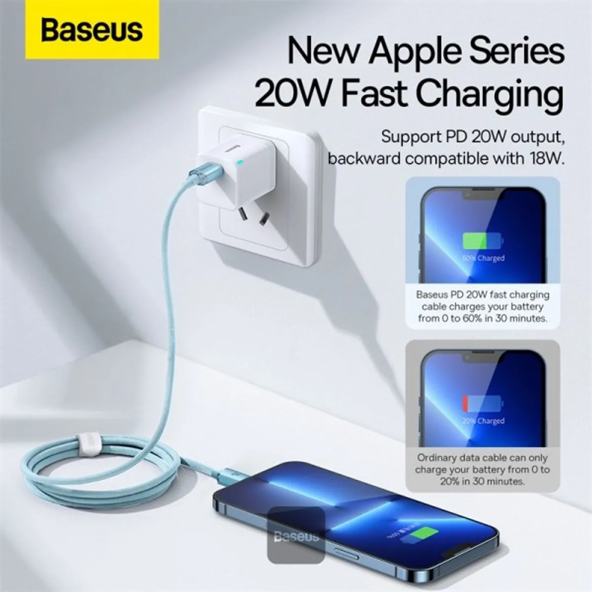 Baseus Crystal Shine Series USB-C Lightning Kabel 20W 1,2m - Blauw