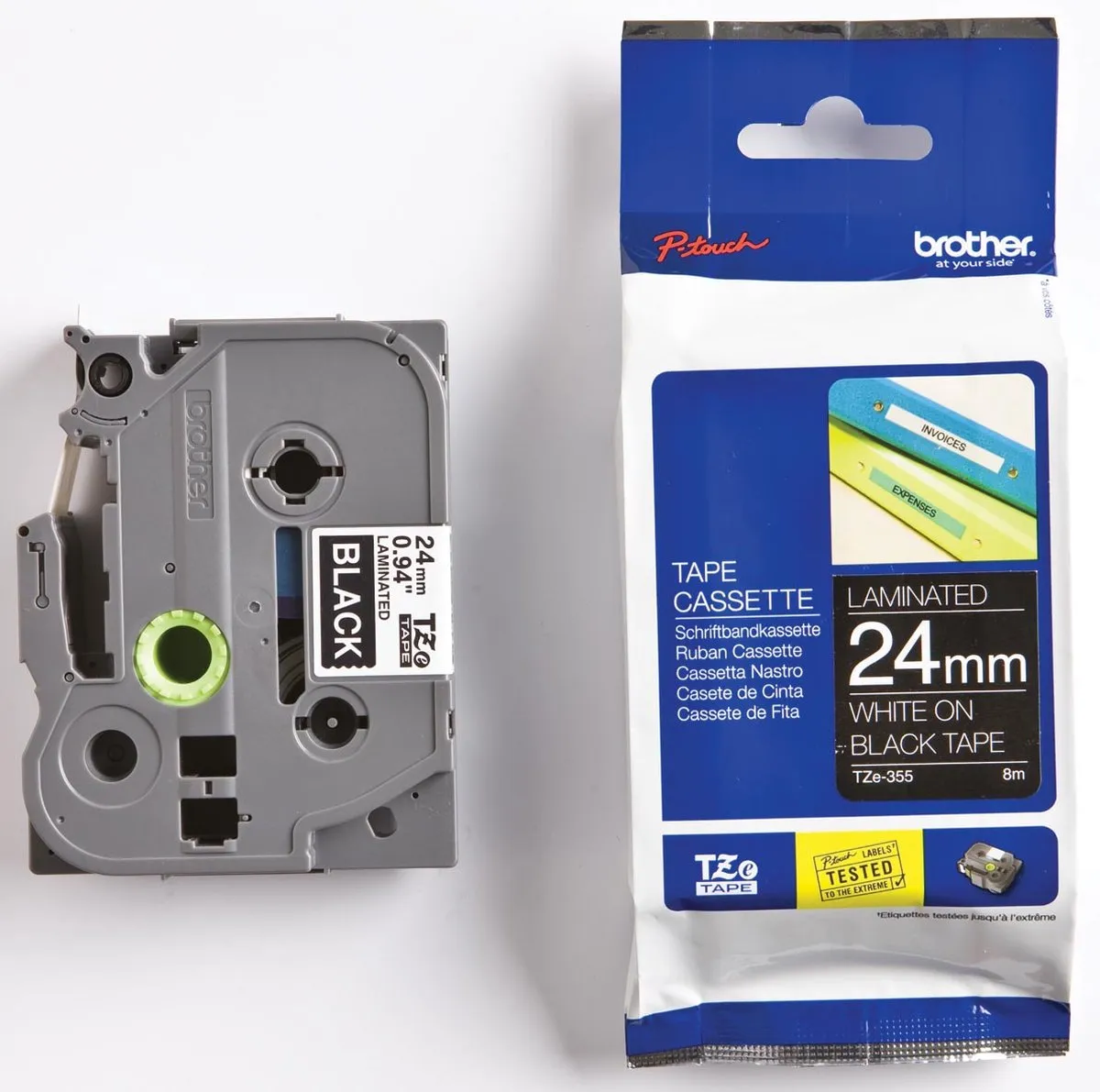 Brother TZE355 TZ-355 Labelrol - 24mm - 8m - Wit op zwart