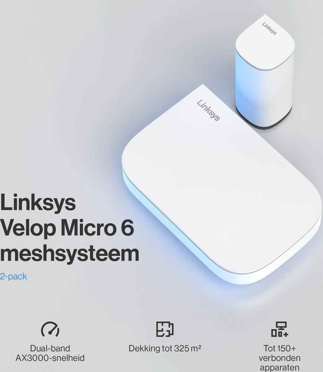 Linksys Velop Micro Mesh 6 WiFi 6 Router - 2 Stuks Wit