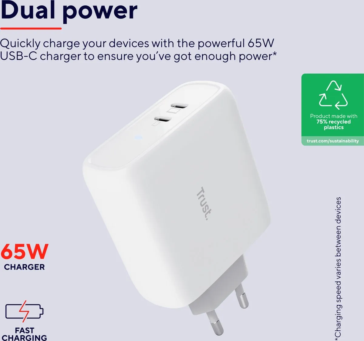 Trust Maxo Oplader 65W - 2x USB-C - Wit